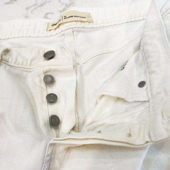 Gap 1969 Womens Jeans Relaxed Boyfriend White Cotton Ripped Button Fly 26 - Picture 4 of 14